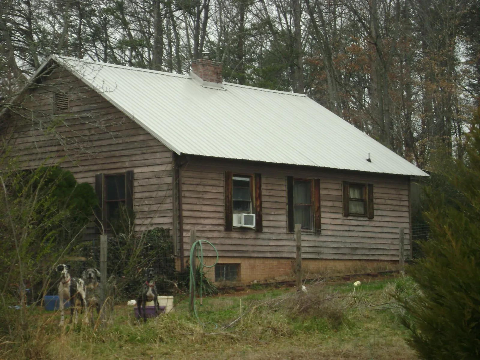 White metal roof on an old wood sided farmhouse, from a Asphalt Shingle Roof Repair job in Gaston